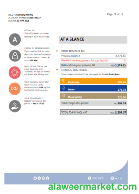 Al Ain Distribution Company utility business bill, page 2, SCR